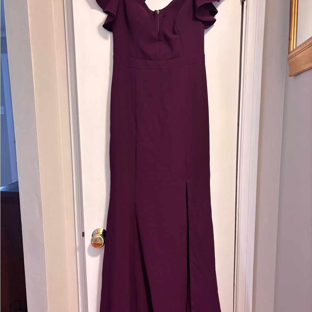 Xscape Plum Maxi Dress with Ruffle Sleeves